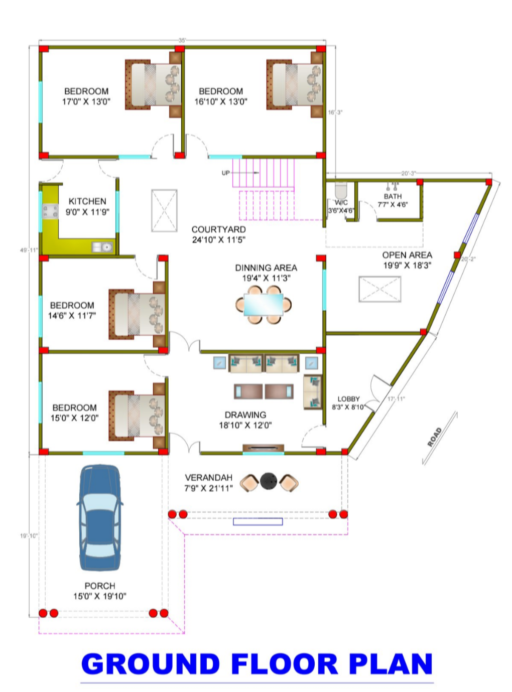 4 BHK Ground Plan