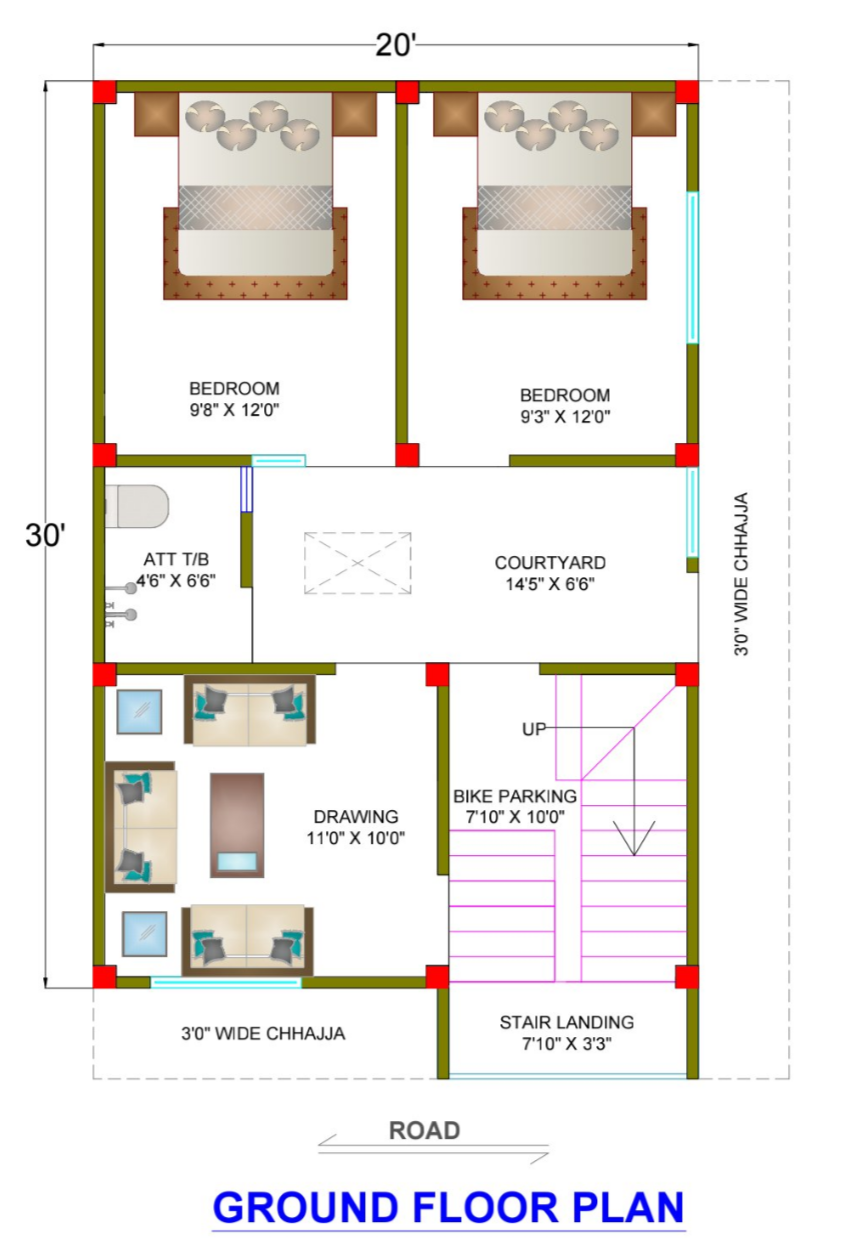2 BHK Ground Plan