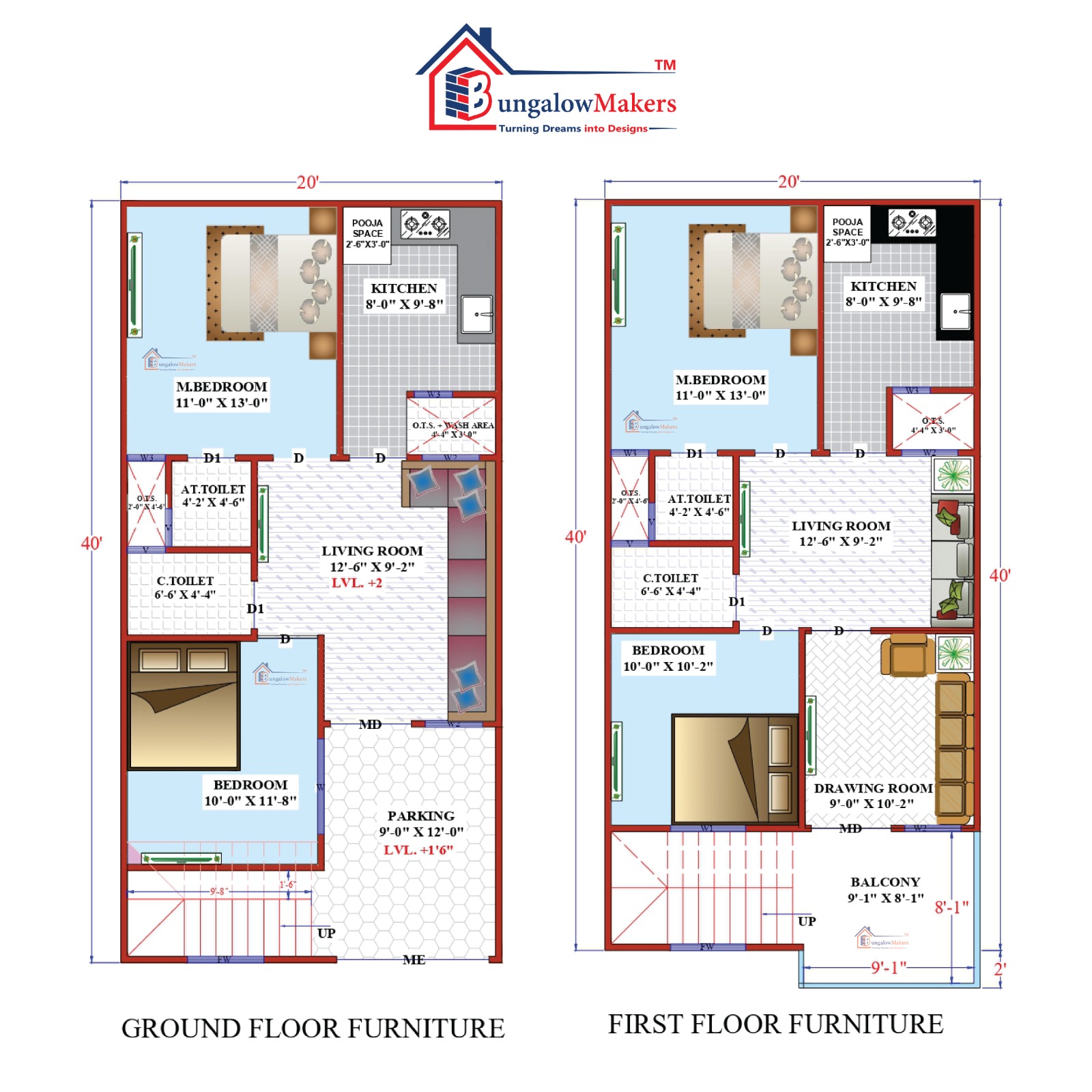 Vastu-Compliant 20x40 West Facing House Plan
